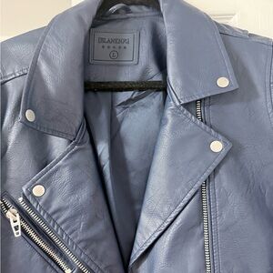 Blank NYC Women's blue faux Leather Jacket size large. EUC